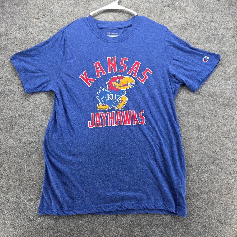 Kansas Jayhawks Shirt Womens Large Champion Short Sleeve Blue